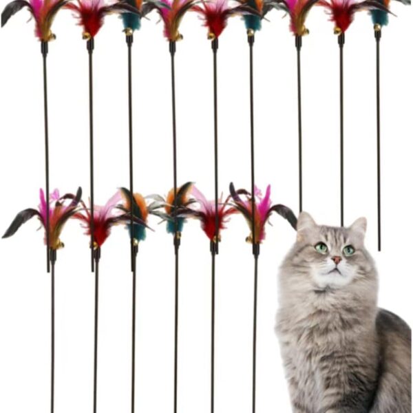 15-Pack Cat Feather Toys and Teaser Wand- feather toys for cats，cat feather toy, cat toys for indoor cats，feather stick cat toy cat teaser wand - feather wand cat toy