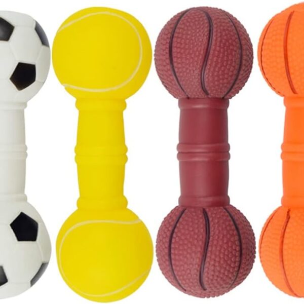 Squeakers 4pcs Pet Dog Puppy Chewing Toy Vinyl Barbell Chew Toy Squeaky Stick Interactive Pet Teething Molars Teeth Cleaning Toy for Small Dogs Aggressive Chewers Puppy Toys