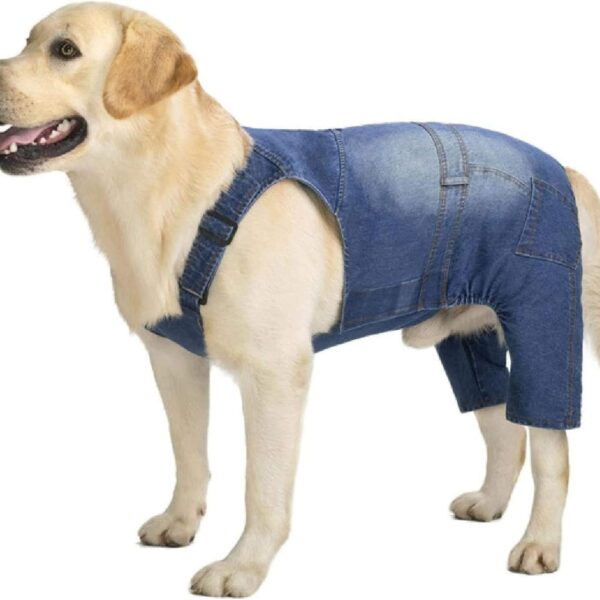 Dog Overalls for Large Dogs Fashion Cute Dog Jeans Jumpsuit Puppy Jeans Apparel Classic Vintage Washed Dog Denim Shirts  Dog Pant Sets s Outfits for Cold Weather Dog Jacket Onesie (Blue)