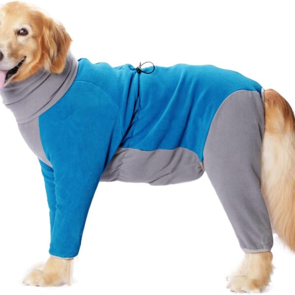 Dog Winter Warm Coats 4-Legs Fleece for Large Medium Dogs, High Collar Dog Cold Weather Coat Full Body Dog Snowsuit Comfort Windproof Dog Sweater (Blue, )