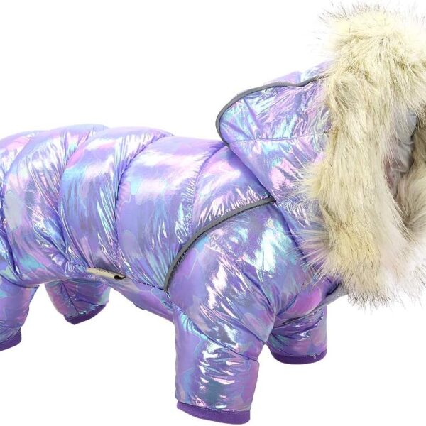 Waterproof Small Dog Coats for Winter - Warm Padded  Puppy Dog Snow Jacket - Cute Hoodie Clothes for Small Dogs Cat Puppies (Purple,Chest 17.0”)