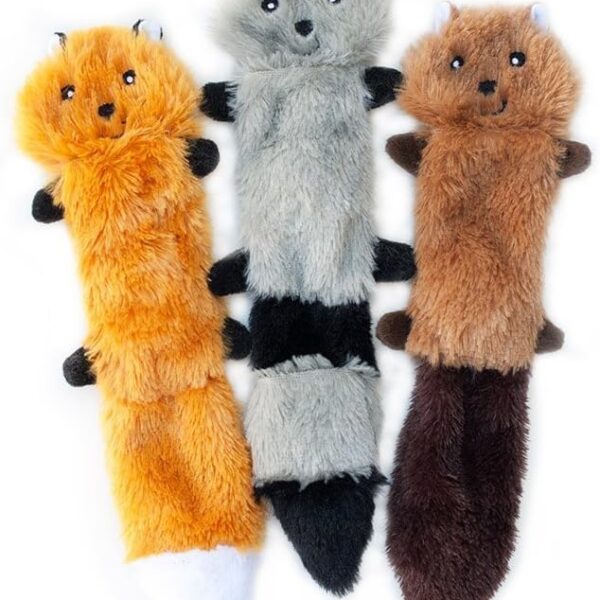 Fox, Raccoon, & Squirrel - No Stuffing Squeaky Dog Toys, Unstuffed Chew Toy for Small & Medium Breeds, Bulk -Pack of 3 Soft Plush Toys, Flat No Stuffing Puppy Toys - 11"