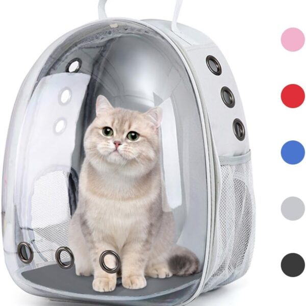 Pet Backpack Carrier with Harness Backpack with Bubble Clear Front for Cats, Small Dogs, Bunnies etc with Harness Included, Pet Carrier for Traveling, Walking, Hiking and Outdoor Activities