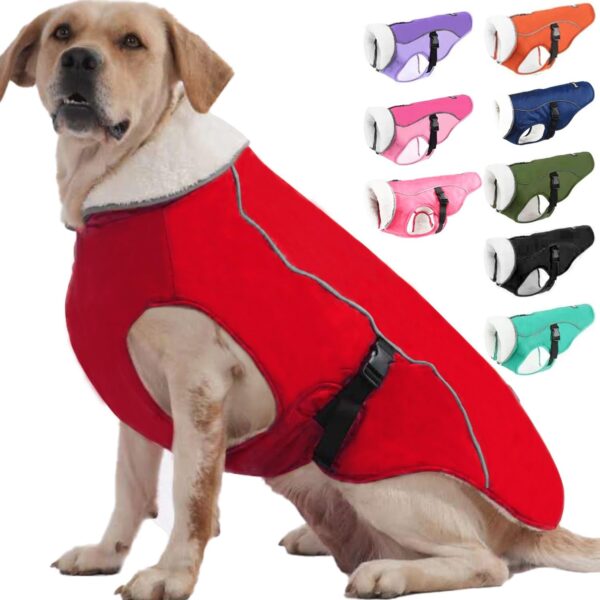 Dog Cold Weather Coats, Fleece Lining Small/Medium/Large Dog Jacket for Winter, Warm Waterproof Dog Winter Clothes for Large Dogs, Red, XL