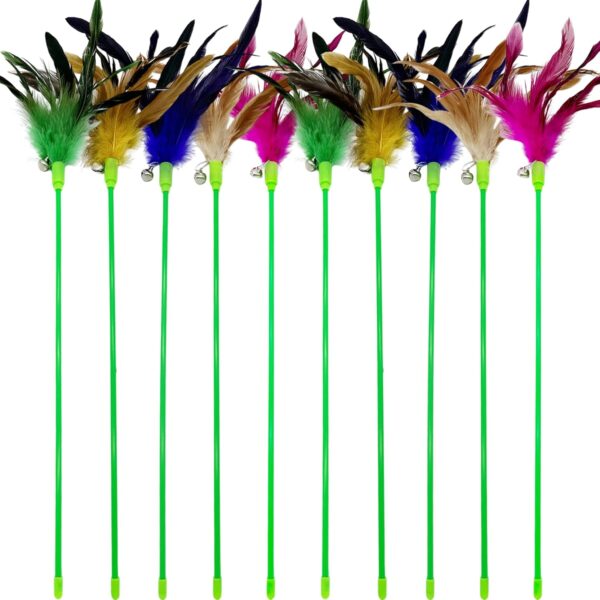 Cat Wand Toy Cat Feather Toys, 10 Pieces Cat Feathers Teaser Wand Toy, Interactive Feather Cat Toy for Indoor Cats