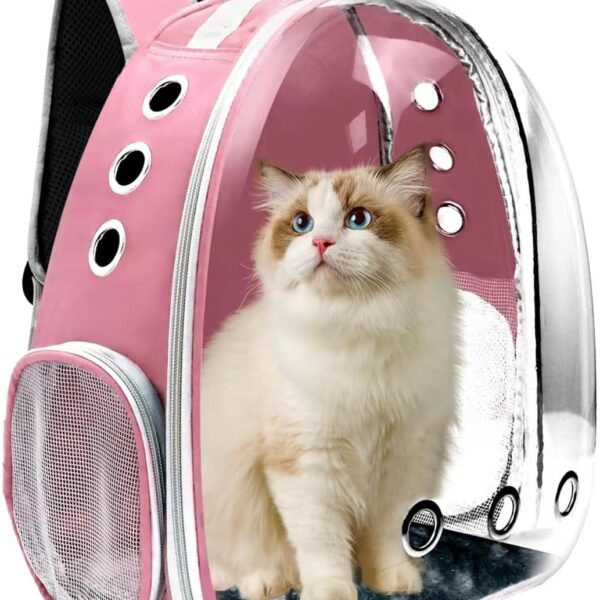 Cat Backpack Carrier, Pet Cat Carrier with Ventilated Design for Carrying Puppy Cats, Pet Carrier Back Pack Bag Space Capsule for Traveling/Hiking/Camping/Outdoors (Pink)