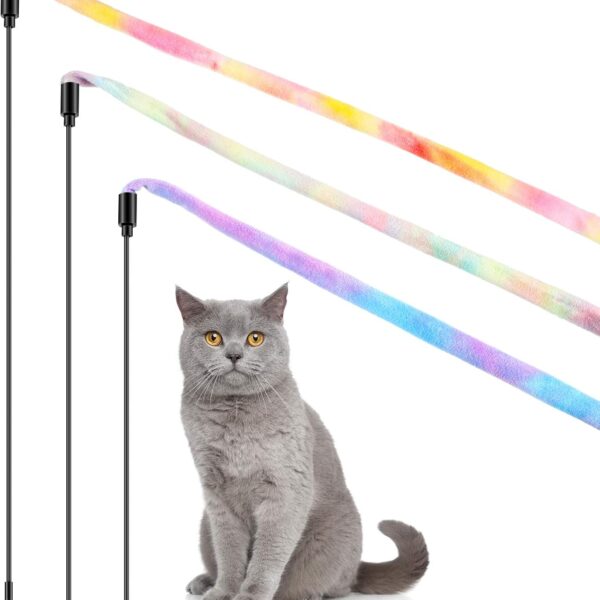 3 Pieces Jungle Cat Wand Cat Teaser Charmer Interactive Cat Toys Wand Fun Cat Kitten Kitty Playing Toy, 3 Styles (Charming Color)