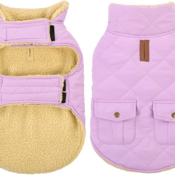 Warm Dog Coat, Cold Weather Puffer Dog Coat Vest, Quilting Winter Dog Jacket Ultra Thick Plush Fleece Lining Pet Clothes for Dogs with Storage Pockets (Lilac, Medium)