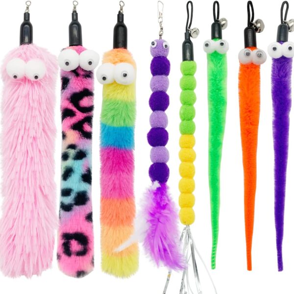 Cat Worm Toy Cat Wand Replacement, 8 PCS Worms Cat Toy Attachments Assorted Teaser for Cat Wand
