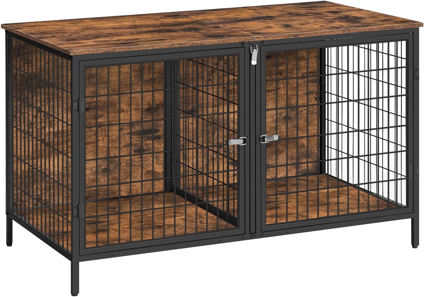 Dog Crate Furniture for 2 Dogs, 43.3" Dog Kennel with Removable Divider, Heavy Sturdy Dog Furniture Style Double Cage for Small Medium Dog, Indoor Dog House End Table, Rustic Brown