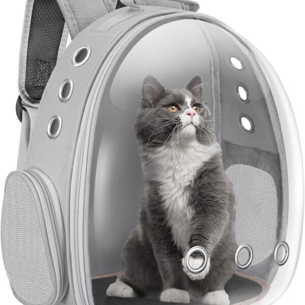 Cat Carrier Backpack Portable Pet Travel Solution Pet Carrier Dog Carrier Backpack Bag Space Capsule for Small Medium Cat Puppy Dog Travel Hiking Walking Camping Up to 17Lb (Grey)