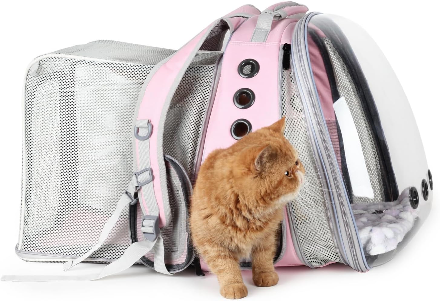 Pet Carrier Backpack, Bubble Backpack Carrier, Cats and Puppies,Airline-Approved, Designed for Travel, Hiking, Walking & Outdoor Use (Dual Expandable-Pink)