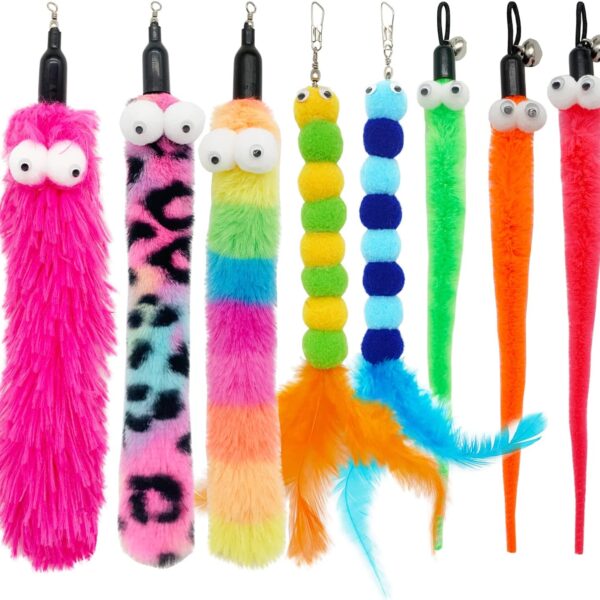 Cat Worm Toy Cat Wand Replacement, 8 PCS Worms Cat Toy Refill, Cat Wand Attachments Worm Toys for Indoor Cats