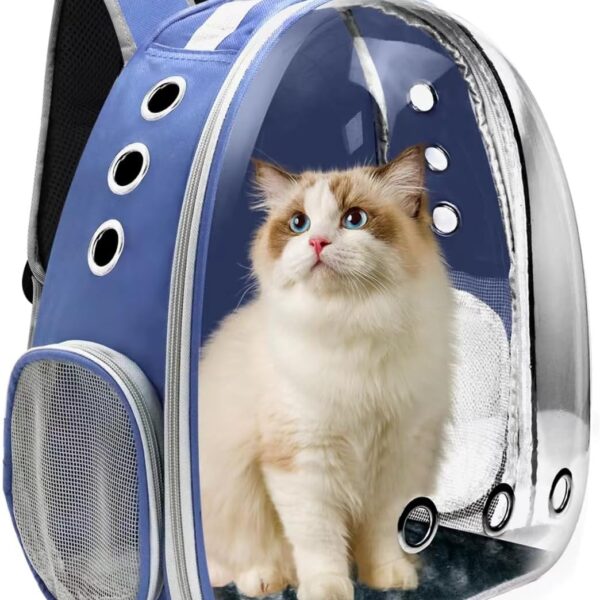 Cat Backpack Carrier, Pet Cat Carrier with Ventilated Design for Carrying Puppy Cats, Pet Carrier Back Pack Bag Space Capsule for Traveling/Hiking/Camping/Outdoors (Blue)