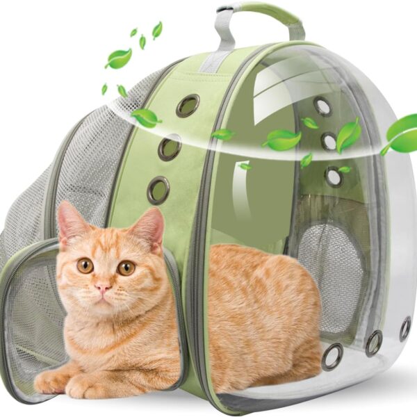Cat Backpack Carrier, Expandable Breathable Pet Bubble Backpack for Cat Small Dog Airline Approved Pet Travel Carrying Bag for Hiking, Travel, Camping & Outdoor Light Green