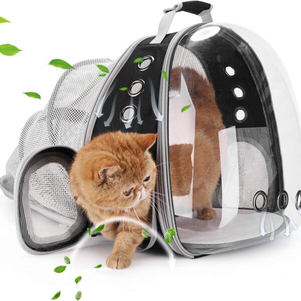 Bubble Expandable Cat Backpack Pet Travel Carrier for Cats and Dogs (Black-Expandable)