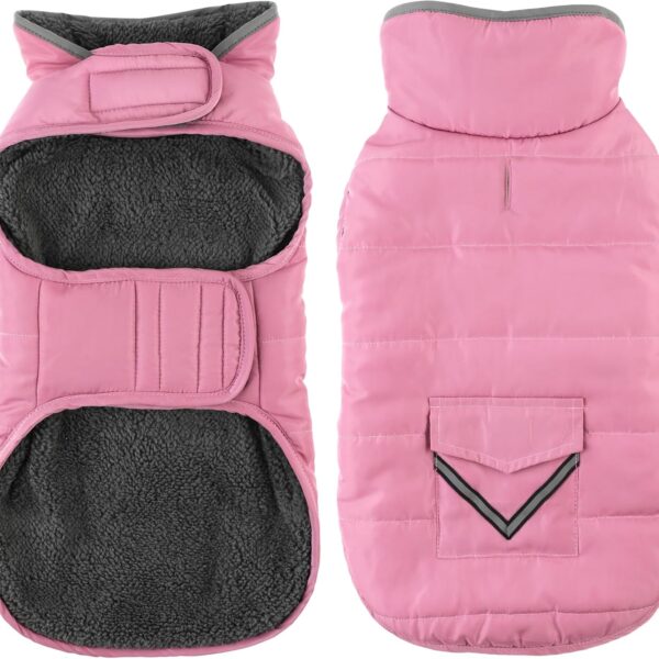 Dog Coat, Waterproof Dog Winter Jacket with Pocket, Reflective Adjustable Dog Snow Vest, Warm Cozy Fleece Sweater for Small Medium Extra Large Dogs - Light Pink, 2XL