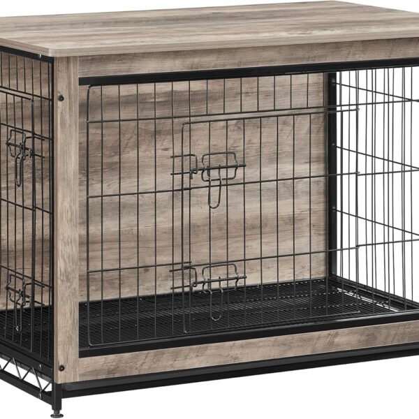 Dog Crate Furniture, Side End Table, Modern Kennel for Dogs Indoor up to 70 lb, Heavy-Duty Dog Cage with Multi-Purpose Removable Tray, Double-Door Dog House, Greige
