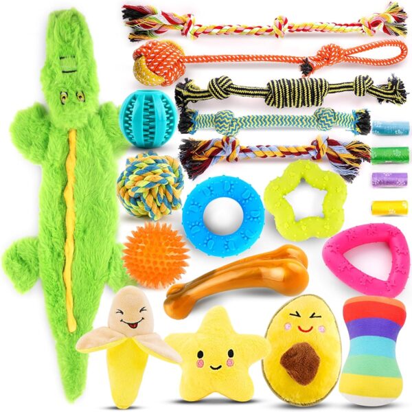 Puppy Toys 21 Pack, Small Dog Chew Toys with Rope Toys for Teething Pet Cute Squeak Toy with Treating Ball for Puppy, Small Dogs