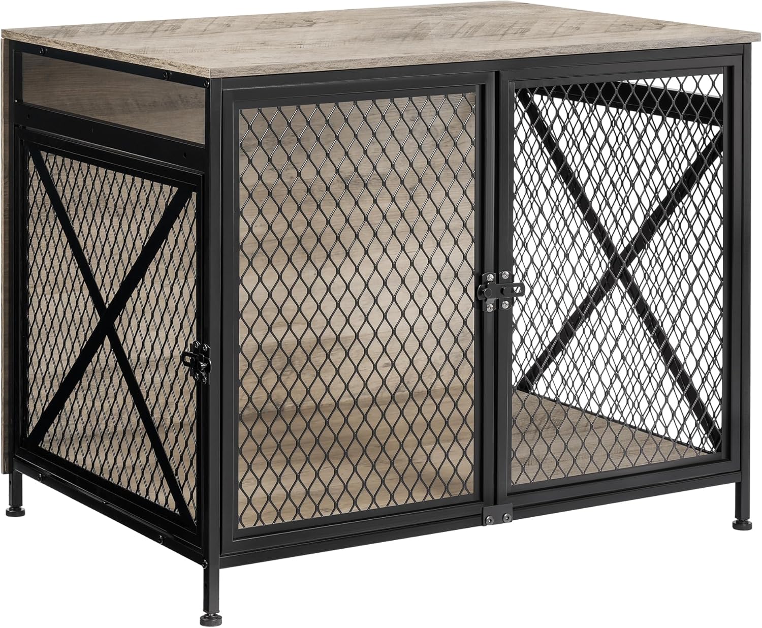 Dog Crate Furniture, 31.5" L Three-Door Wooden Dog Kennel Indoor, Connectable expansion, Wooden Dog Crate Table for Small/Medium/Large Dog, Dog House, Dog Cage Large, Greige